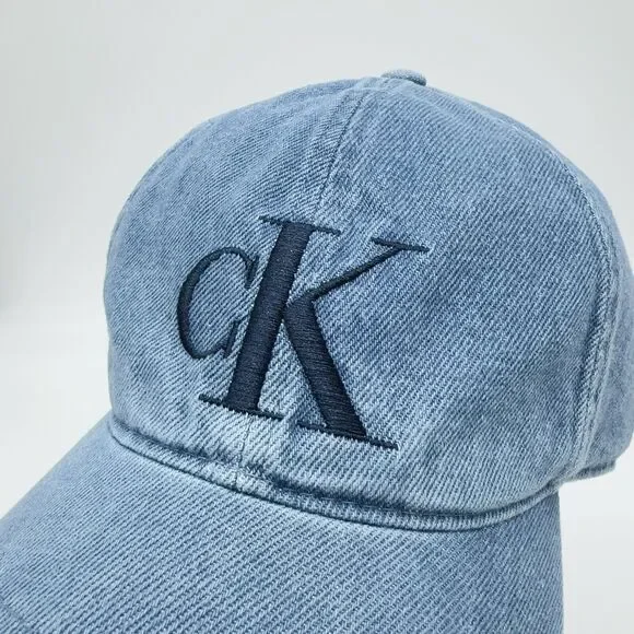 Calvin Klein CK Washed Denim Embroidered Logo Baseball Cap Unisex Hat NWT - Picture 7 of 8